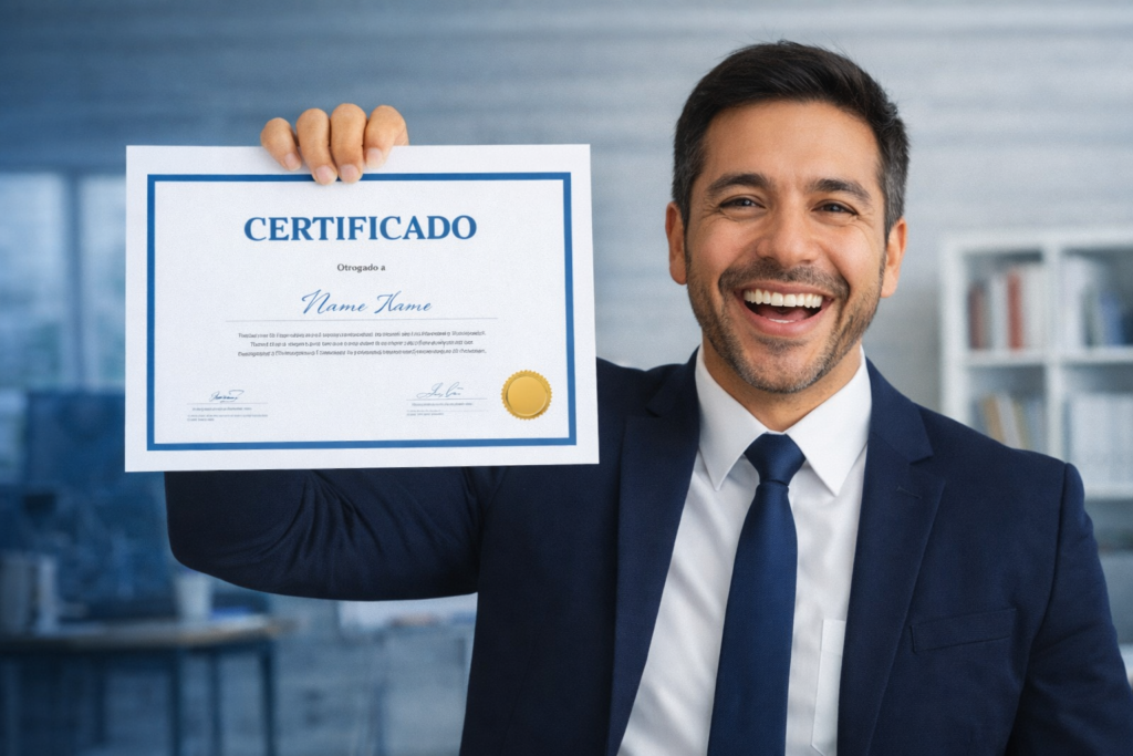 Persona feliz por certificarse