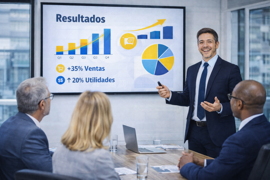personas en un curso viendo los resultados positivos del curso