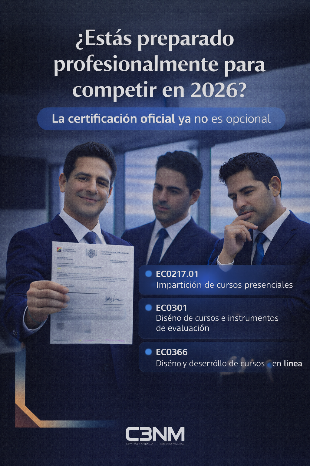 Ejecutivos reflexionando sobre estar certificado.